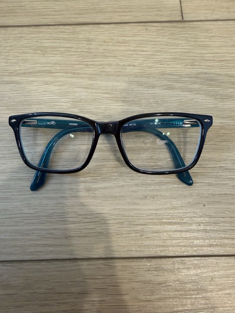 XOXO Insider Eyeglasses Womens Black Turquoise Rectangular Frames 51-16-140